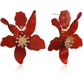 ANDPAI Unique Bohemian Oversized Acrylic Resin Flower Dangle Drop Earrings Retro Large Hawaii Flower Lei Earrings for Women Statement Jewelry Gifts (Transparent Red 19)