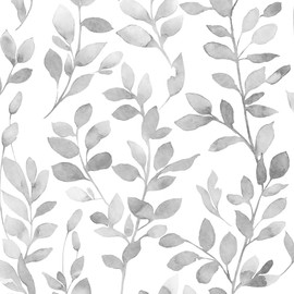 MelunMer Modern Grey Leaf Peel and Stick Wallpaper Boho Gray Contact Paper for Cabinets Self-Adhesive Removable Wallpaper for Bedroom Decor Botanical Contact Paper Bathroom Waterproof 78.8inL17.3inW