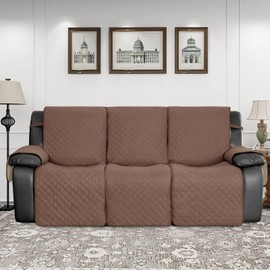 Easy-Going Brown/Beige Waterproof Recliner Sofa Cover with Pocket, 1-Piece Reversible Couch Cover for 3 Seat Recliner, Washable Protector with Elastic Straps for Dogs