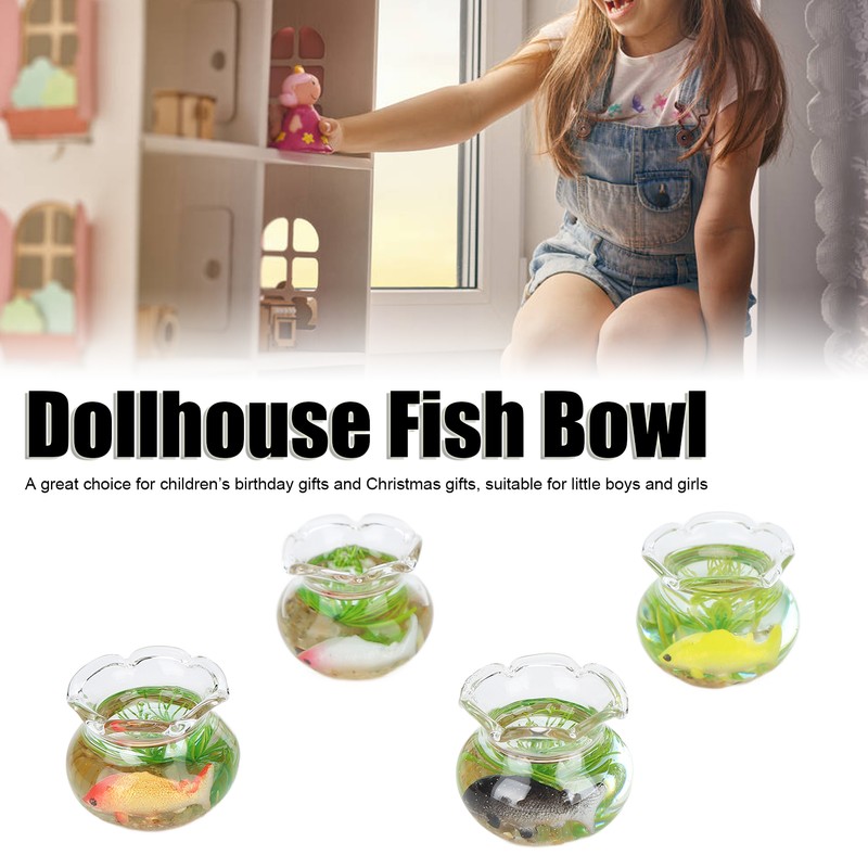 4pcs 1:12 Scale Miniature Glass Goldfish Bowl DIY Fish Bowl