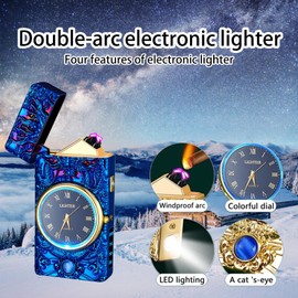 Electric Lighter with Clock Dial LED Power Display Plasma Dragon Lighters Windproof USB Rechargeable Lighter Cool Lighte Gifts for Men Women （Dragon -Blue