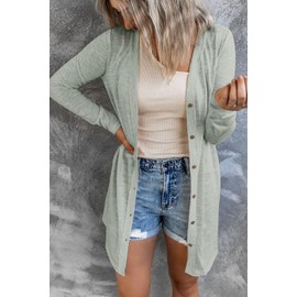 ANFTFH Women's Cardigan with Buttons Long Sleeve Lightweight Cardigan Long Thin Jacket Casual Top, A-Green