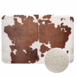 Lungtao Cowhide Bath Mat for Bathroom Farm Animal Brown Cowhide Print Cow Bath Rugs Door Mat Non Slip Rubber Backed Bathroom Floor Mat for Bathtub Sink Shower 20"X32"