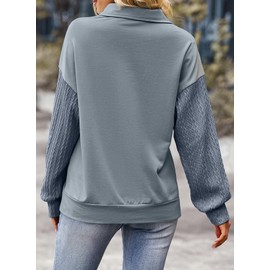 SHEWIN Womens Sweatshirt Casual Long Sleeve Fall Tops Trendy V Neck Quarter Zip Pullover Women Sweatshirts Solid Loose Lapel Zipper Hoodies,US 12-14(L),Stone Blue