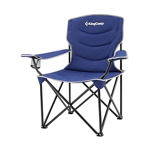KingCamp Outdoor Camping Folding Chair Oversized Padded Arm Chair Folding Lawn Chairs Heavy Duty Steel Frame High Back with Cooler Bag Cup Holder (Cyan)