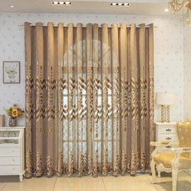 Amidoudou 1 Pair European Semi-Sheer Curtains for Living Room Bedroom Embroidered Hollow Luxury Curtains (Coffee,52x96 Inch)