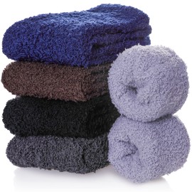 FNOVCO Mens Fuzzy Socks Soft Cozy Slipper Fluffy Socks Winter Warm Microfiber Plush Sleeping Socks 5 to 6 Pairs (5 Pairs Dark Color)