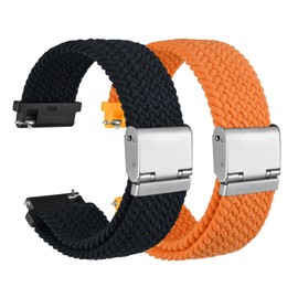 WOCCI 22mm Braided Nylon Watch Bands for Men and Women, 2 Packs Replacement Straps (Black+Orange)