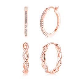 Estrellique Hoop Earrings 925 Silver for Women, 925 Sterling Silver Hoop Earrings with Cubic Zirconia, Hypoallergenic, Small Sleeping Cartilage Huggie Earrings, 2 Pairs Hoop Earrings Set with Gift Box