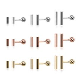 Meissa Tube Bar Screw Back Earrings for Women, Handmade Multipiece Trip Flat Back Earrings, Minimalist Rose Gold Hypoallergenic Cartilage Studs, Gold, 8mm