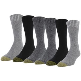 GOLDTOE Men's Hudson Crew Socks, Multipairs, Grey Marl/Black/Charcoal (6-Pairs), Large