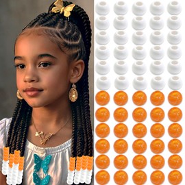 NAISKA 60Pcs White Hair Beads for Braid Gradient Orange Circle Pony Beads Jewelry Loc Dreadlock Accessories Hair Decoration Cute Braids Jewelry Making Kit Braid Clips for Women and Girls