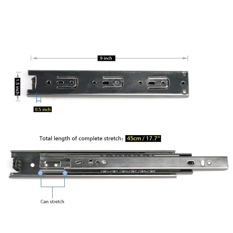 URBEST Drawer Slides 9 Inch Full Extension 3 Sections Ball