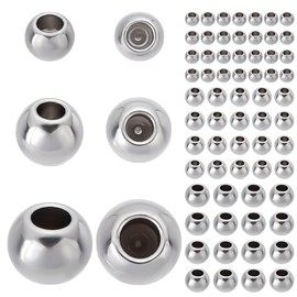 PLIGREAT 150 Pcs Memory Wire End Caps Mixed Bulk Stainless Steel Cord End Caps 3mm 4mm 5mm Round Half Drilled Beads for DIY Bracelet Necklace Earrings Jewelry Making