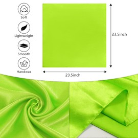 AWAYTR 23.6" Satin Neck Scarf Small Hair Scarf Women Silk Head Scarf Costume Bandana Girls Vintage Handkerchief Ribbon Scarf (Fluorescent green)