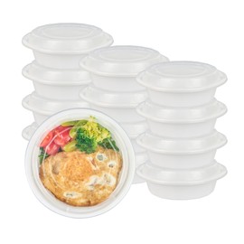 Restaurantware Asporto 16 Ounce To Go Boxes, 50 Microwavable Take Out Food Containers - Clear Plastic Lids Included, Do Not Contain BPA, White Plastic Catering Food Containers, Disposable, Round