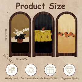 Wooden Folding Screen Divider, Desktop Panel Divider of Boho Style Flower Pot Patterned, Vintage Decor with 3 Panels, Retro Decorative Screen Ornament for Living Room, Bedroom, Balcony