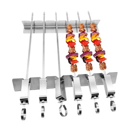 APKOL Set of 6 Stainless Steel Barbecue Skewers with Grill Frame, Kebab Skewers Stainless Steel Grill Skewers with Holder, BBQ Skewers with Holder Stainless Steel Set for Barbecuing Meat Vegetables