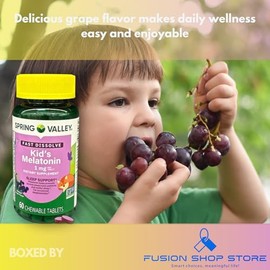Comprimidos masticables de melatonina de 1 mg con sabor a uva, 60 unidades (paquete de 1), en caja por Fusion Shop Store