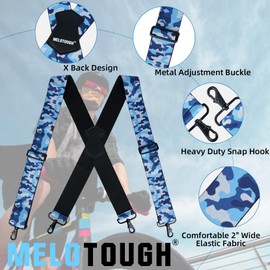 MELOTOUGH Men Suspender 2 Inch Wide Fully Elastic X Back Camouflage Suspenders with Swivel Hooks (Blue Camo)