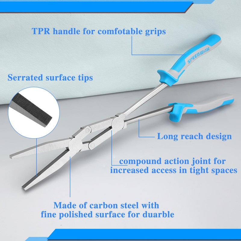 SPEEDWOX 13-Inch Double-Joint Flat Nose Pliers - Dual Pivot, Extra