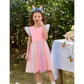 Arshiner Toddler Tutu Dresses Summer Tulle Princess Party Girls Rainbow Dress Pink Size 2