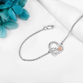 JERWLI Squirrel Bracelet 925 Sterling Silver Cute Heart Squirrel Bracelets Christmas Squirrel Jewellery Gifts for Women Girls Mother Daughter Squirrel Lovers, Sterling Silver, No gemstone