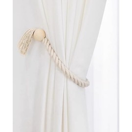 2 Pack Magnetic Tassels Curtain Tiebacks,Decorative Rope Holdbacks for Curtains Draperies, Drape Tie Backs, Woven Magnetic Curtain Tieback Home Decor ﻿ (Beige, One Size)