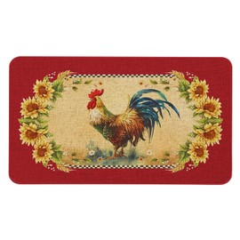 Kuyuayee Farmhouse Kitchen Mats Non-Slip Red Farm Rooster Kitchen Rugs Seasonal Home Decor Low Profile Washable Floor Mat 30x17 Inch