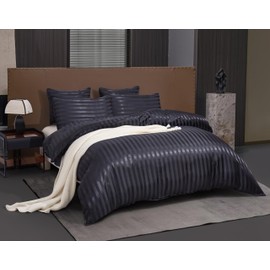 Arianaut Duvet Cover Full Size Black 5 Pieces Satin Full Duvet Cover Luxury Coquette Silk Like Striped Duvet Cover Black Bedding Set Comforter Cover with Zipper Closure 1 Duvet Cover 4 Pillow Cases