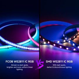SEZO RGB Smart IC COB LED Strip Lights Addressable WS2811 IC 24V 16.4ft/5m 576LEDs/m IP30 Color Chasing Flexible FCOB RGB Tape Light for TV Home Decor DIY(No Adapter & Controller)