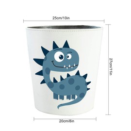 HMANE 10L/2.64 Gallon PU Leather Trash Can, Decorative Waterproof Wastebasket Dinosaur Pattern Paper Basket Garbage Bin for Home Children's Bedroom - Big Small Eyes Dinosaur