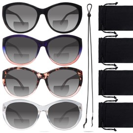 BONCAMOR 4 Pack Bifocal Reading Sunglasses for Women Men Fashion UV400 Protection Sun Readers Outdoor Eyewear (4 Mix-3, 2, Diopters)