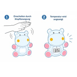 TFA Dostmann HIPPO 30.2034.14 Digital Bath Thermometer for Babies, Also Suitable for Children/Seniors, Also for Pools/Hot Tubs, Hippo Shape, 9.8 cm High, Blue