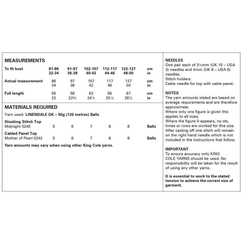 King Cole Ladies DK Knitting Pattern Stocking Stitch or Cable