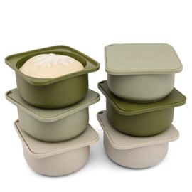 Babadoh Pizza Making Accessories | BIG Pizza Dough Proofing Containers with Lids | Set of 6 | Multi Green (2 Dough, 2 Olive, 2 Sage) | Big Size (make 12-16" Pizzas)
