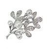 Dahlia Faux Pearl Leaves Rhinestone Brooch Pin - Silver Tone