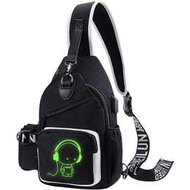 Xinveen Luminous Sling Bag Cross Body Shoulder Backpack Multifunction Chest Bag with USB Charging Port for Men Boys Travel Sports Music