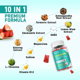 Sijigood Ashwagandha Gummies with L-theanine, Ashwa Root Supplement Gummy for Women Men, 60 Strawberry Flavored Gummies