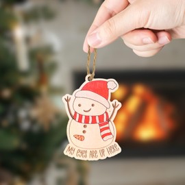 Funny “My Eyes are Up Here” Snowman Wooden Ornament (2 Pcs), Christmas Tree Decoration, Humorous for Friends, Office, or White Elephant Exchange