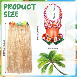 Bunnycool 2 Pcs Hawaiian Bikini Apron with Grass Skirt Funny Luau Summer Party Cosplay Costume for Hawaiian Adult Outfit(Woman)