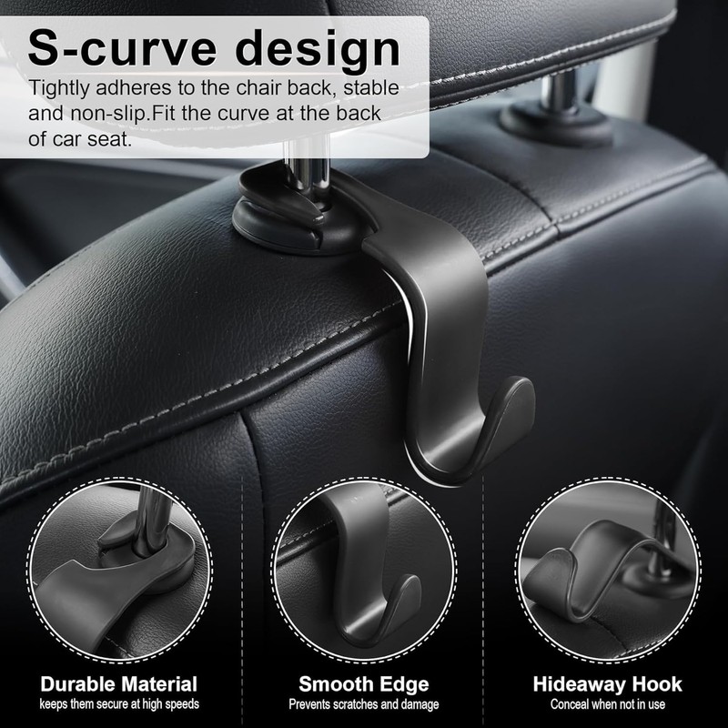TCOTBE Black Car Back Seat Headrest Hooks, Car Seat Organizer