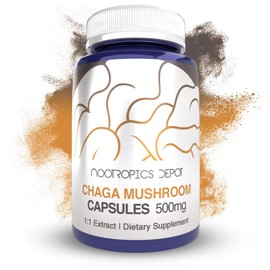 Nootropics Depot Chaga Mushroom Capsules | 500mg | 60 Count | Inonotus obliquus