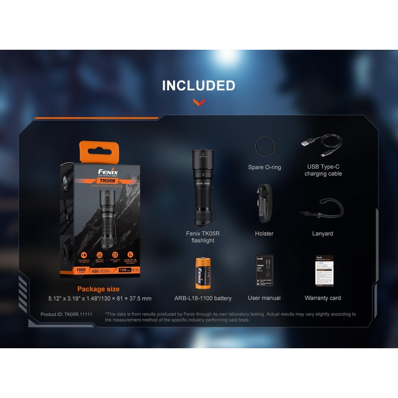 Fenix TK05R 1000 Lumen Rechargeable LED Compact Tactical Flashlight with