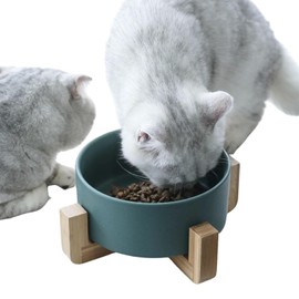 SELOVE Cuenco para Perros y Gatos de Gran Capacidad,Platos para Perro Y Gatos,Tazón para Perros y Gatos de Cerámica,Plato De Cerámica Comedero para Perros Y Gatos con Base De Bambú,850 ml/28oz(Verde)