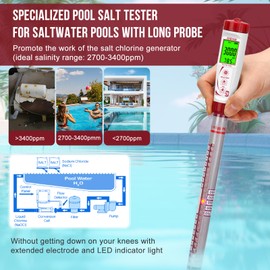 Digital Pool Salt Tester with Long Probe,Salinity Meter for Saltwater Pool,Accurate Salt Test Kit Truncheon Hot Tub,Spa,Freshwater Fish Tank,Koi Pond(0-5000PPM)