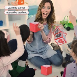 HOOJOJO DIY Pocket Dice Cube Toy Inserted Cards Foam Dice Set Educational Toys for Classroom Teacher Teaching Learning Cube Soft Dice (4 Inch) (Red)