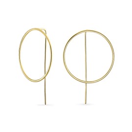 Delicate Minimalist Geometric Thin Round Open Circle Modern Hoop Threader Earrings For Women For Teen 14K Gold Plated .925 Sterling Silver