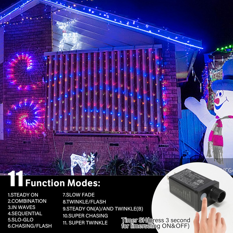 LAMPHOME 66ft Patriotic String Lights - Red White Blue Mini