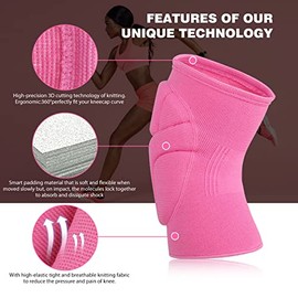 Volleyball Knee Pads Pink, Knee Protector Supporter for Girl Lady Women with High Protection Pads,Professional Grade Knee Pads for Running,Tennis,Yoga